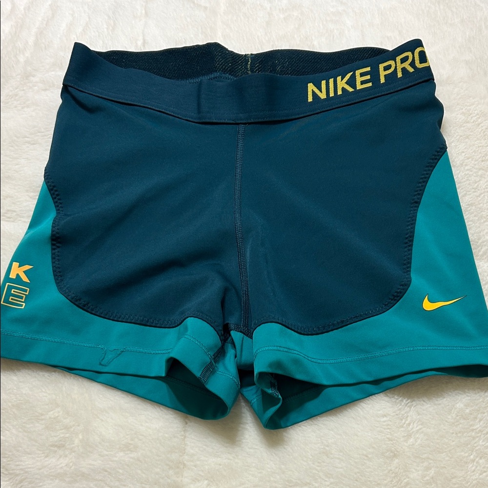 Nike Pro Dark Teal and Yellow Shorts